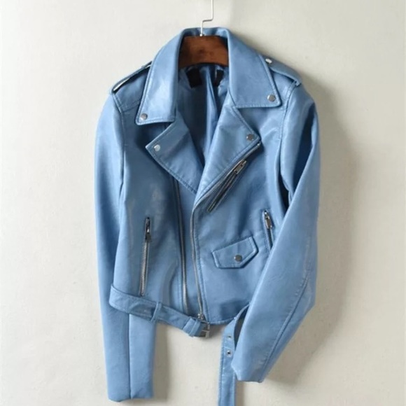 Dusty Blue Leather Jacket - Picture 4 of 4